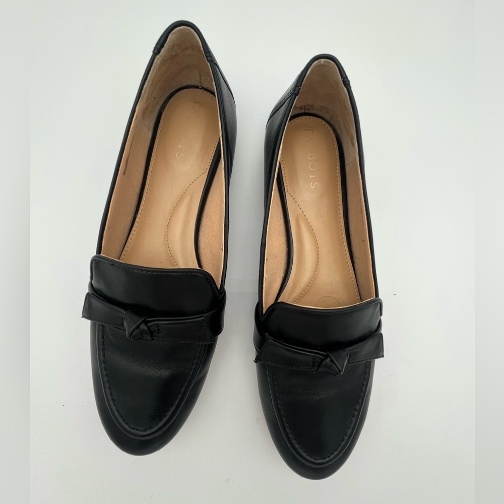 Talbots Classic Black Leather Loafers with Bow knot Detail Academia Career sz 8 - Picture 3 of 8